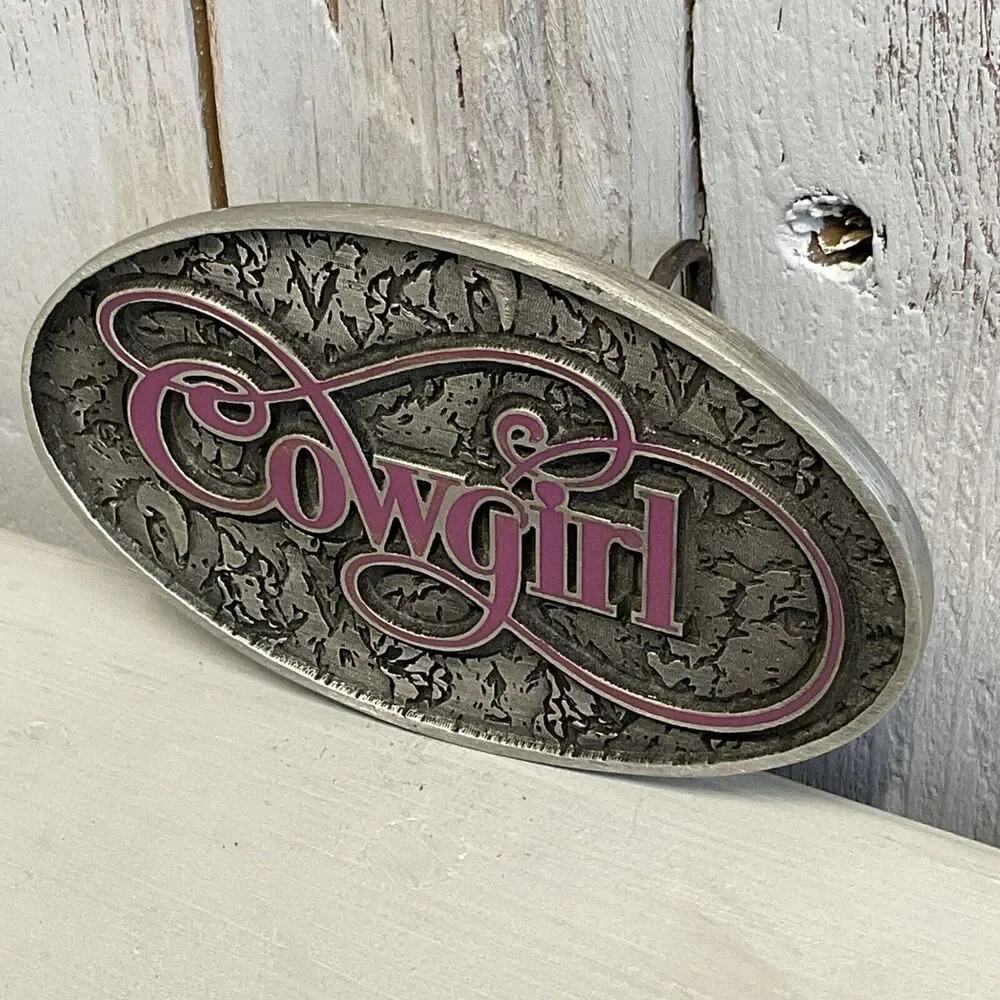 SpecCast Cowgirl Belt Buckle Womens‎ Pewter Oval Western Textured Ladies Rodeo